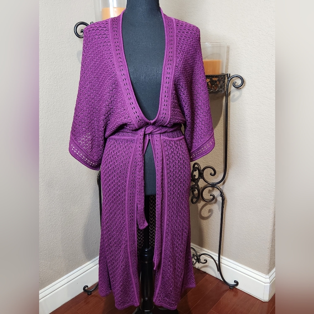NWT Dana Buchman 100% Silk Burgundy/eggplant Women's Cardigan - Picture 1 of 8